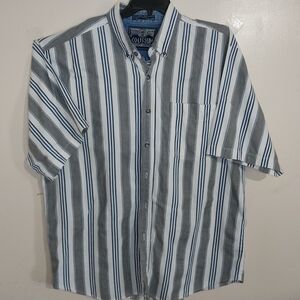 Casual Gray and White Striped Button Down Shirt 100% Cotton